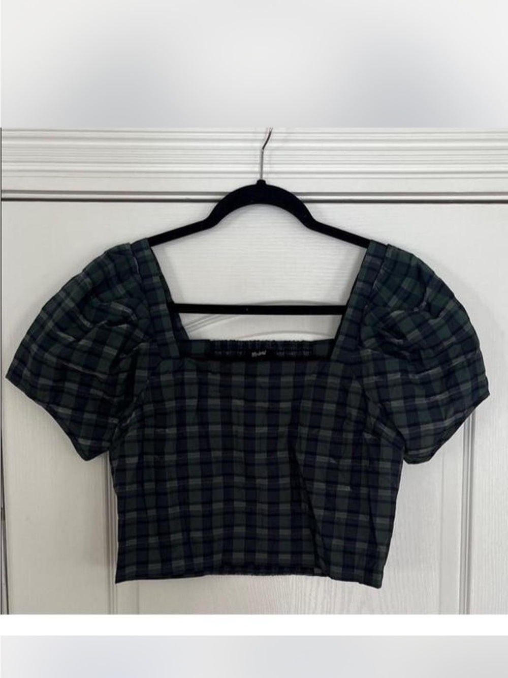 Madewell puffed sleeve plaid crop top size small